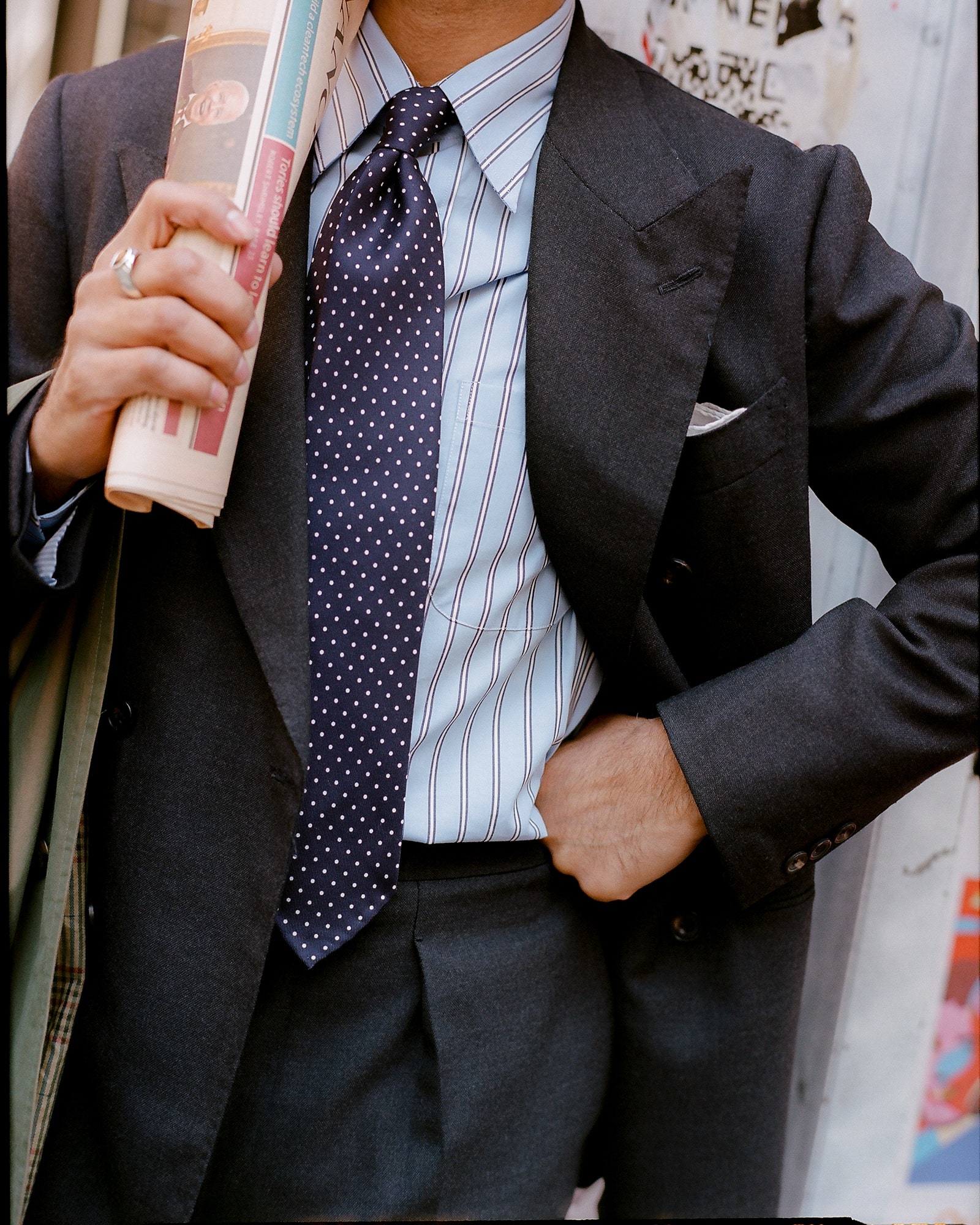 Image may contain Accessories Formal Wear Tie Clothing Coat Jacket Blazer Suit Jewelry Ring Adult and Person